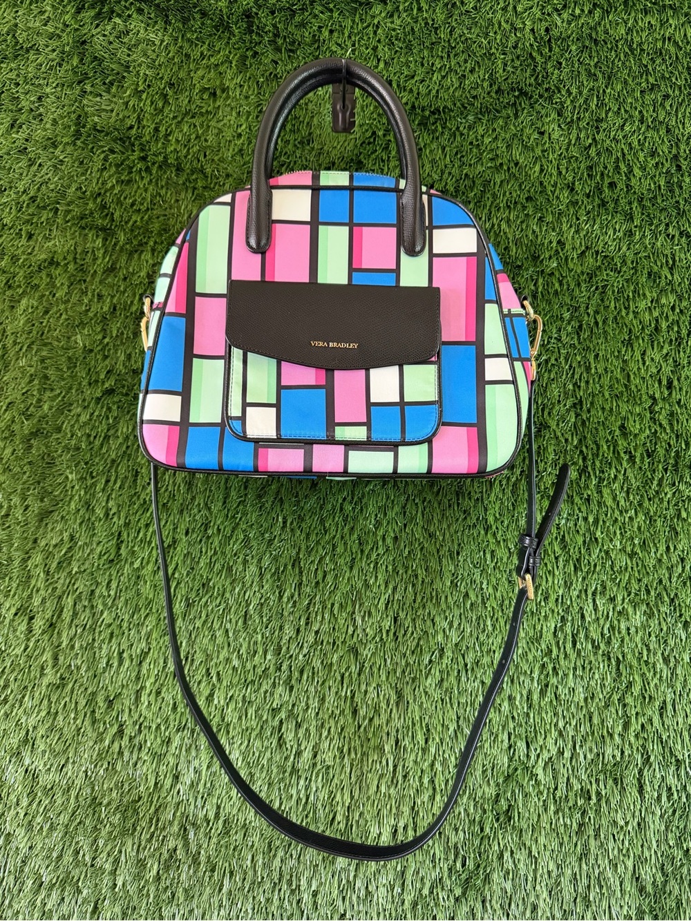 Vera Bradley Colorblock Geometric Dome Satchel - Pink, Blue, Mint